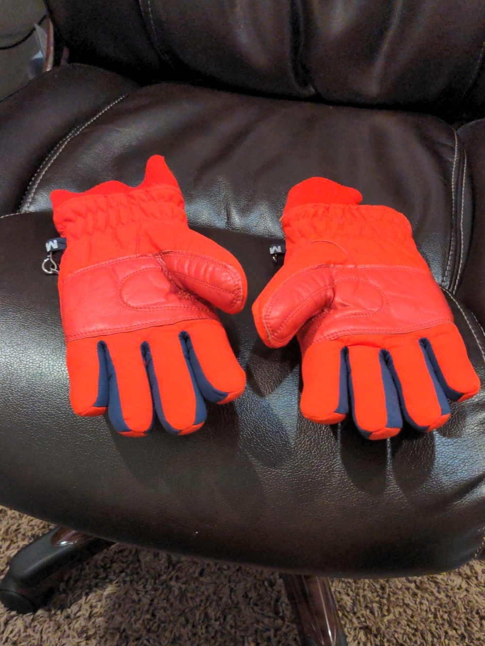 Youth Red Ski Gloves with Navy Accents